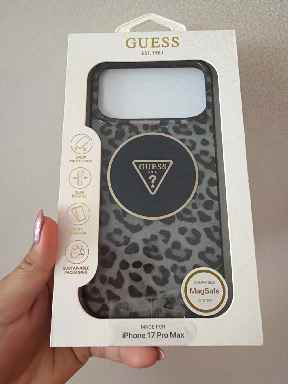 🐆GUESS~Leopard Print MagSafe iPhone 17 Pro Max Case - Black & Gray
